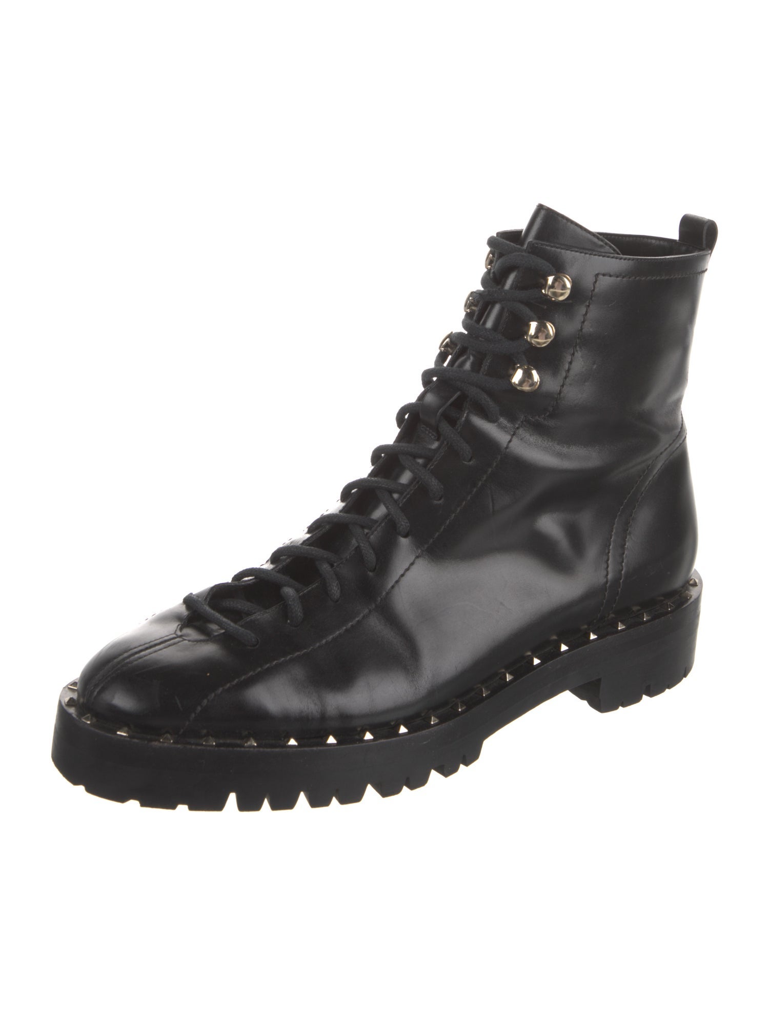 Valentino Rockstud Accents Leather Combat Boots