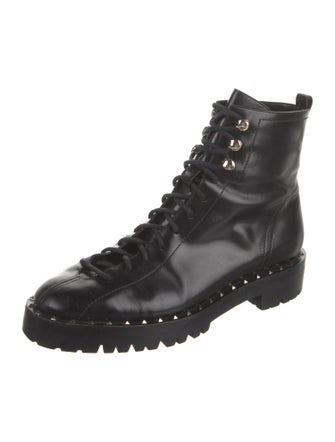 Valentino Rockstud Accents Leather Combat Boots