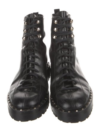 Valentino Rockstud Accents Leather Combat Boots