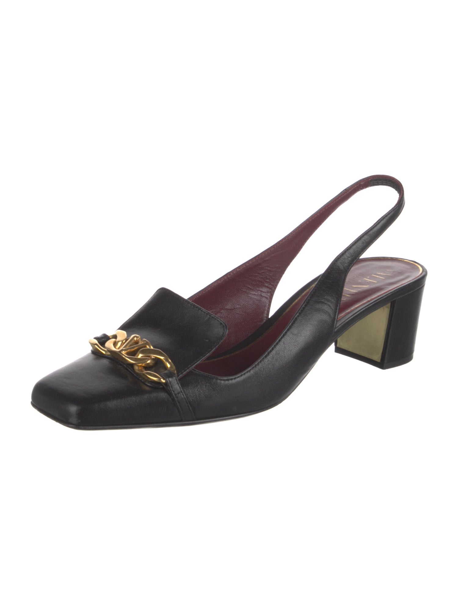 Valentino Leather Chain-Link Accents Slingback Pumps