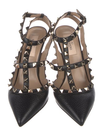 Valentino Rockstud Accents Leather T-Strap Pumps