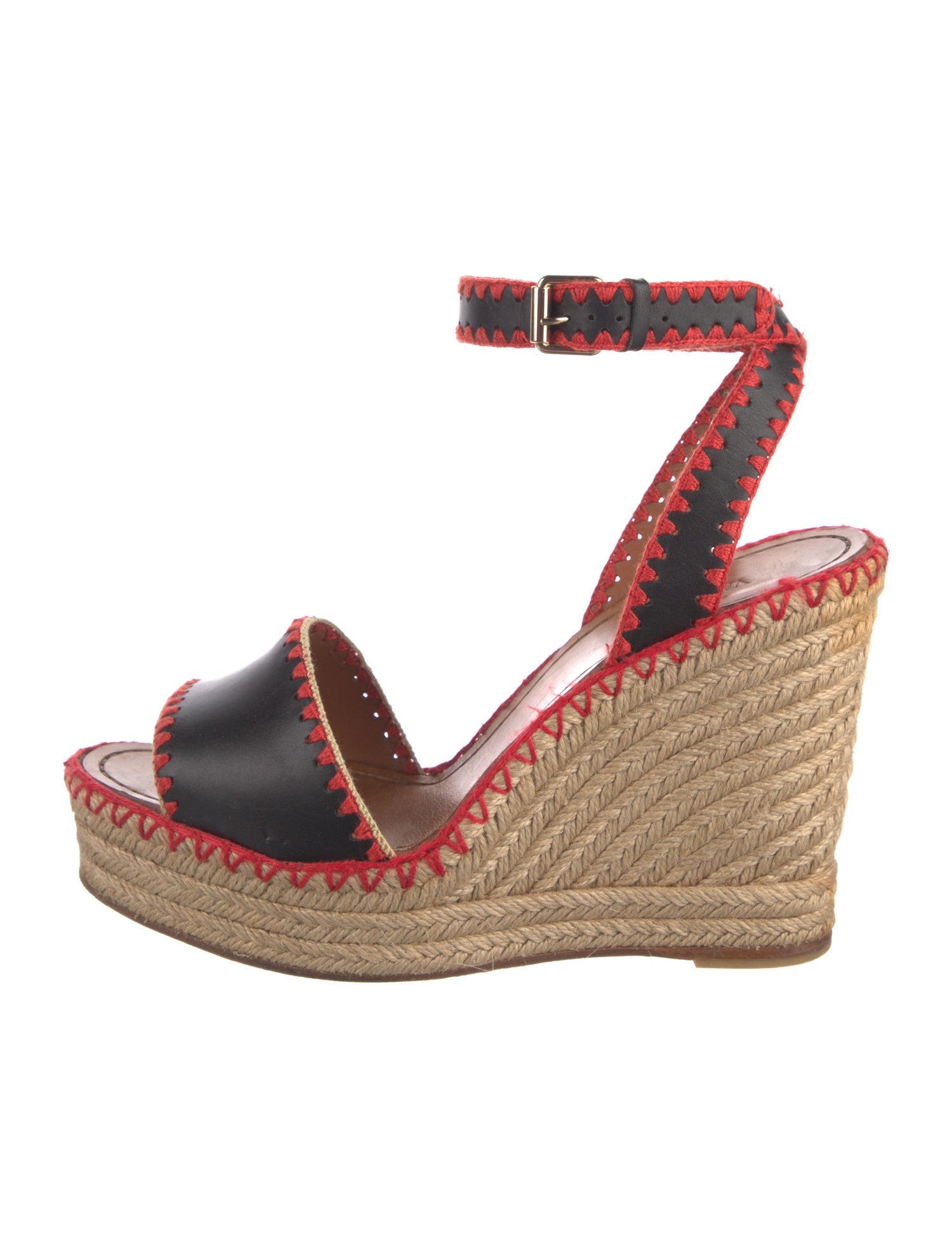 Valentino Leather Whipstitch Trim Espadrilles