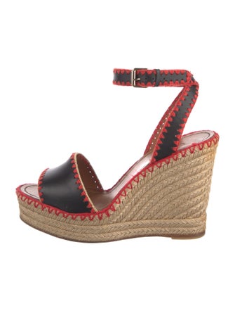 Valentino Leather Whipstitch Trim Espadrilles
