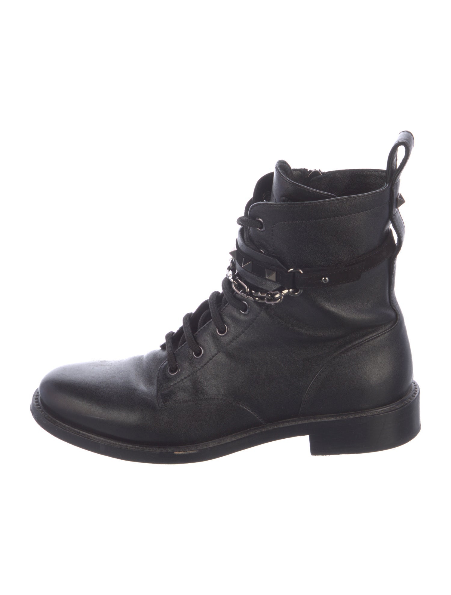 Valentino Rockstud Accents Leather Combat Boots