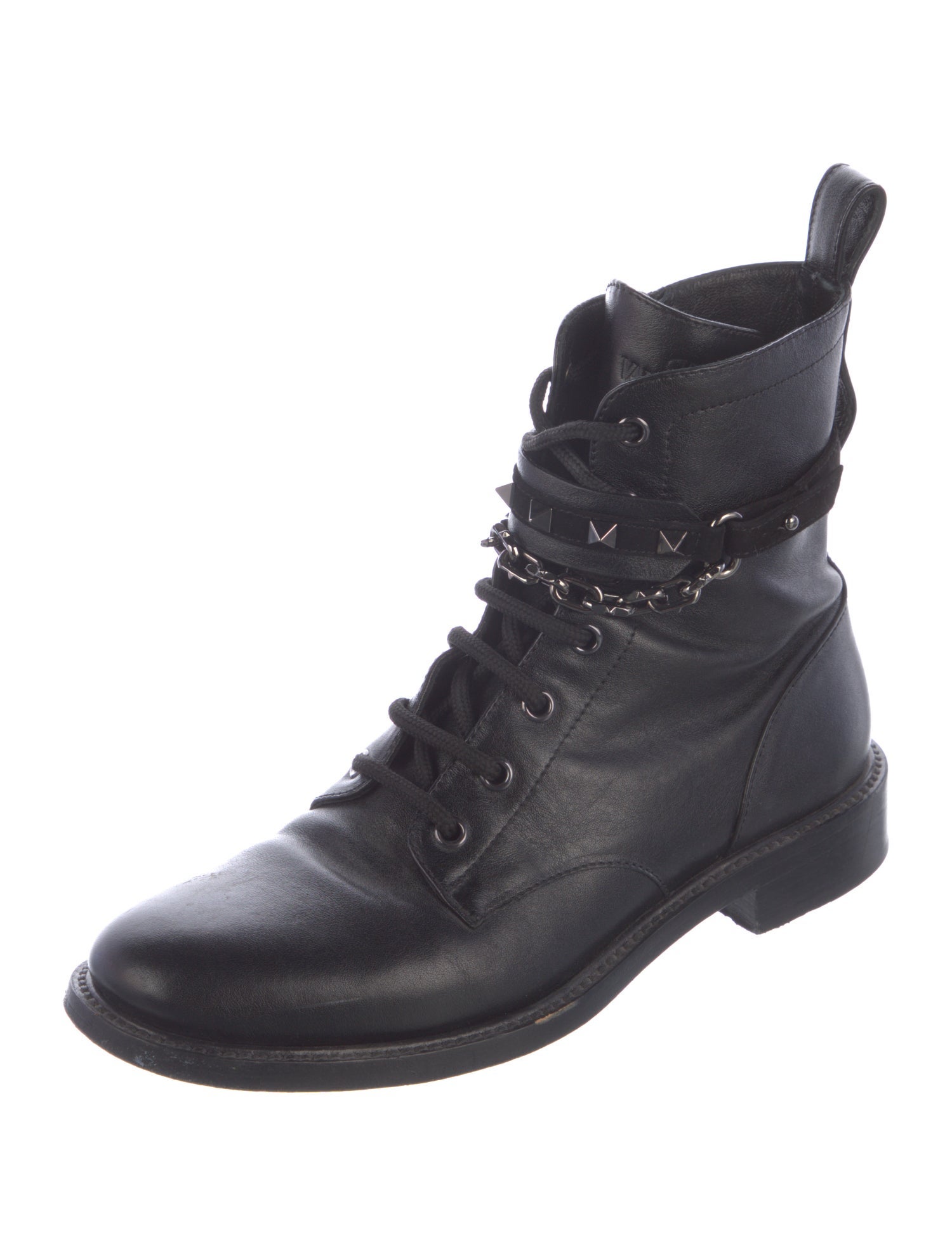 Valentino Rockstud Accents Leather Combat Boots