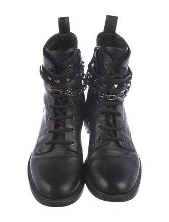 Valentino Rockstud Accents Leather Combat Boots