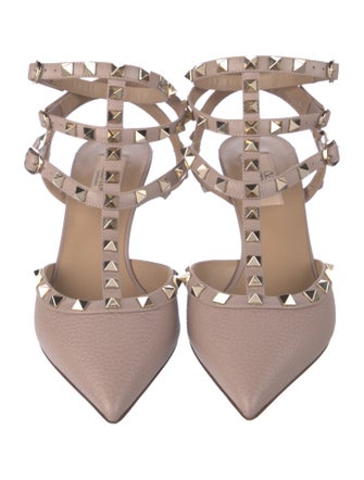 Valentino Rockstud Accents Leather T-Strap Pumps