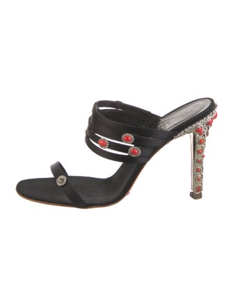 Valentino Satin Crystal Embellishments Slides