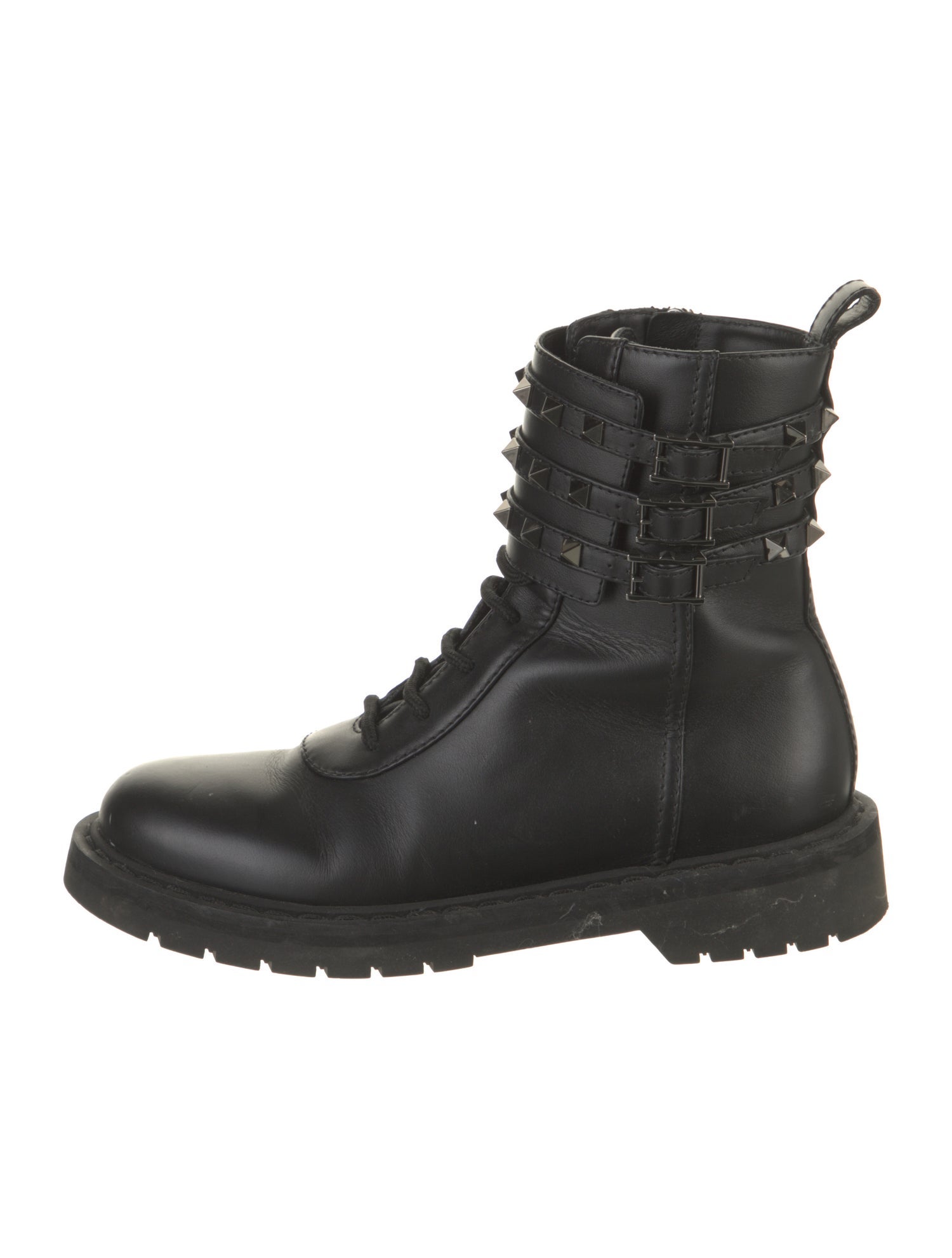Valentino Rockstud Accents Leather Combat Boots