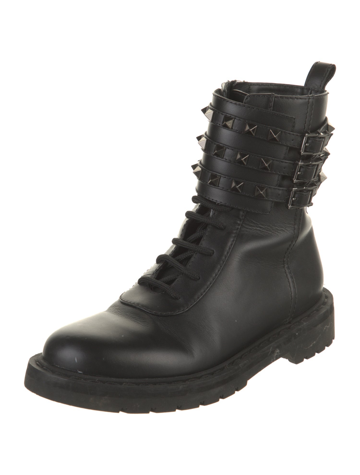 Valentino Rockstud Accents Leather Combat Boots