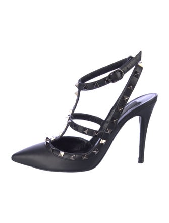 Valentino Rockstud Accents Leather T-Strap Pumps