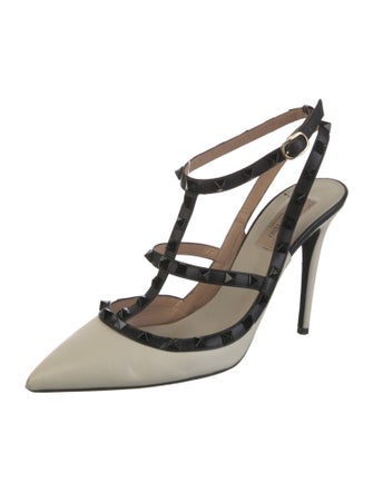 Valentino Rockstud Accents Leather T-Strap Pumps