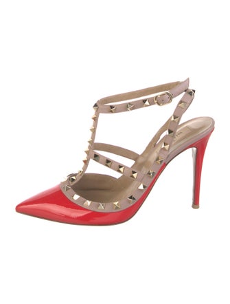 Valentino Rockstud Accents Patent Leather T-Strap Pumps