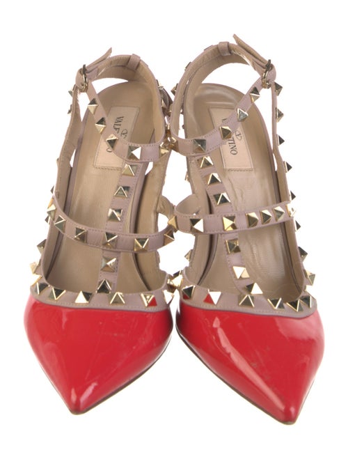 Valentino Rockstud Accents Patent Leather T-Strap Pumps