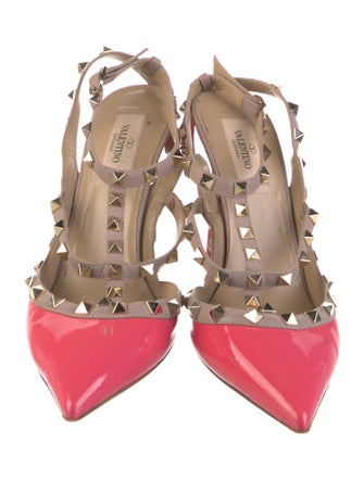 Valentino Rockstud Accents Patent Leather T-Strap Pumps