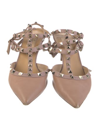Valentino Rockstud Accents Leather T-Strap Pumps