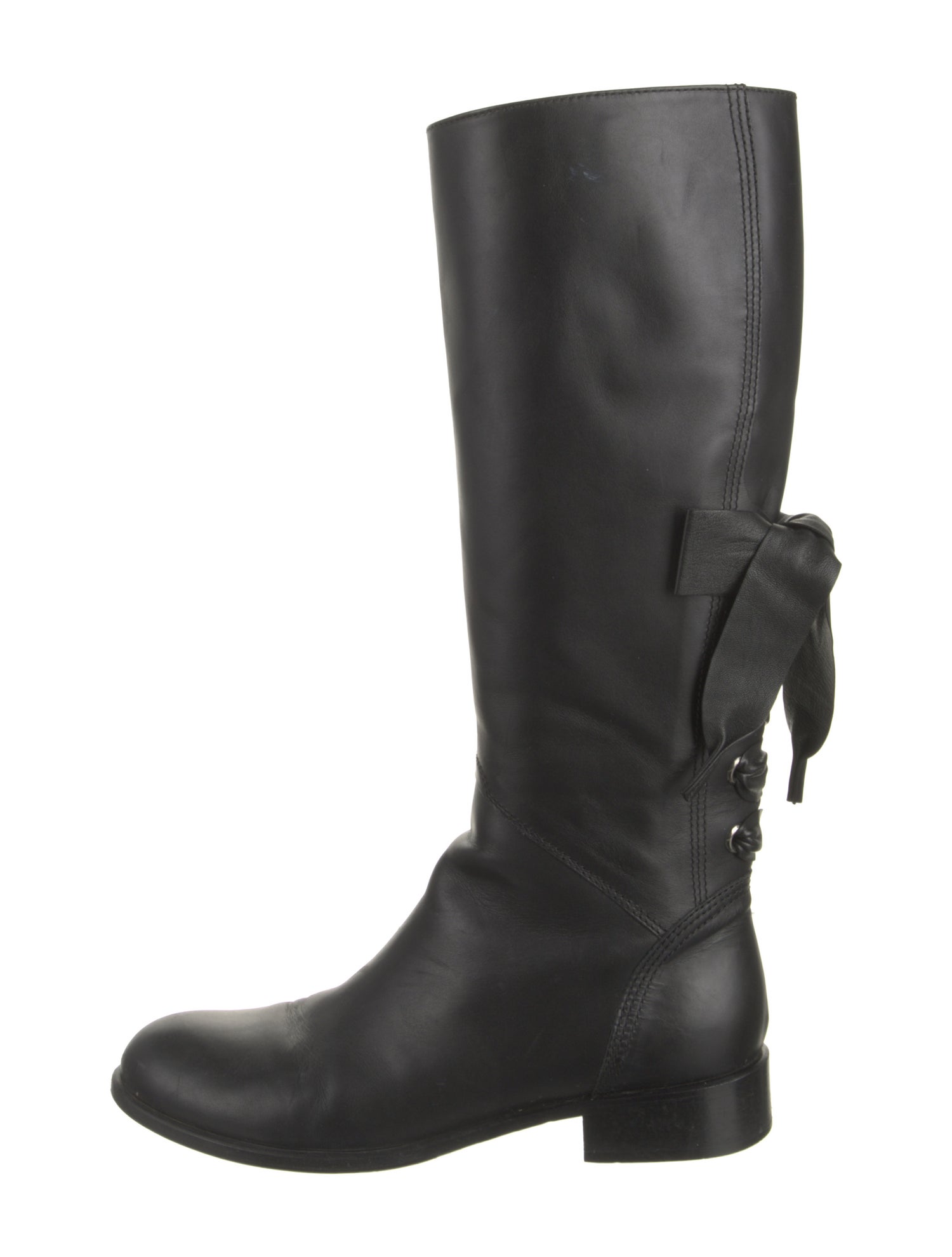 Valentino Leather Bow Accents Riding Boots