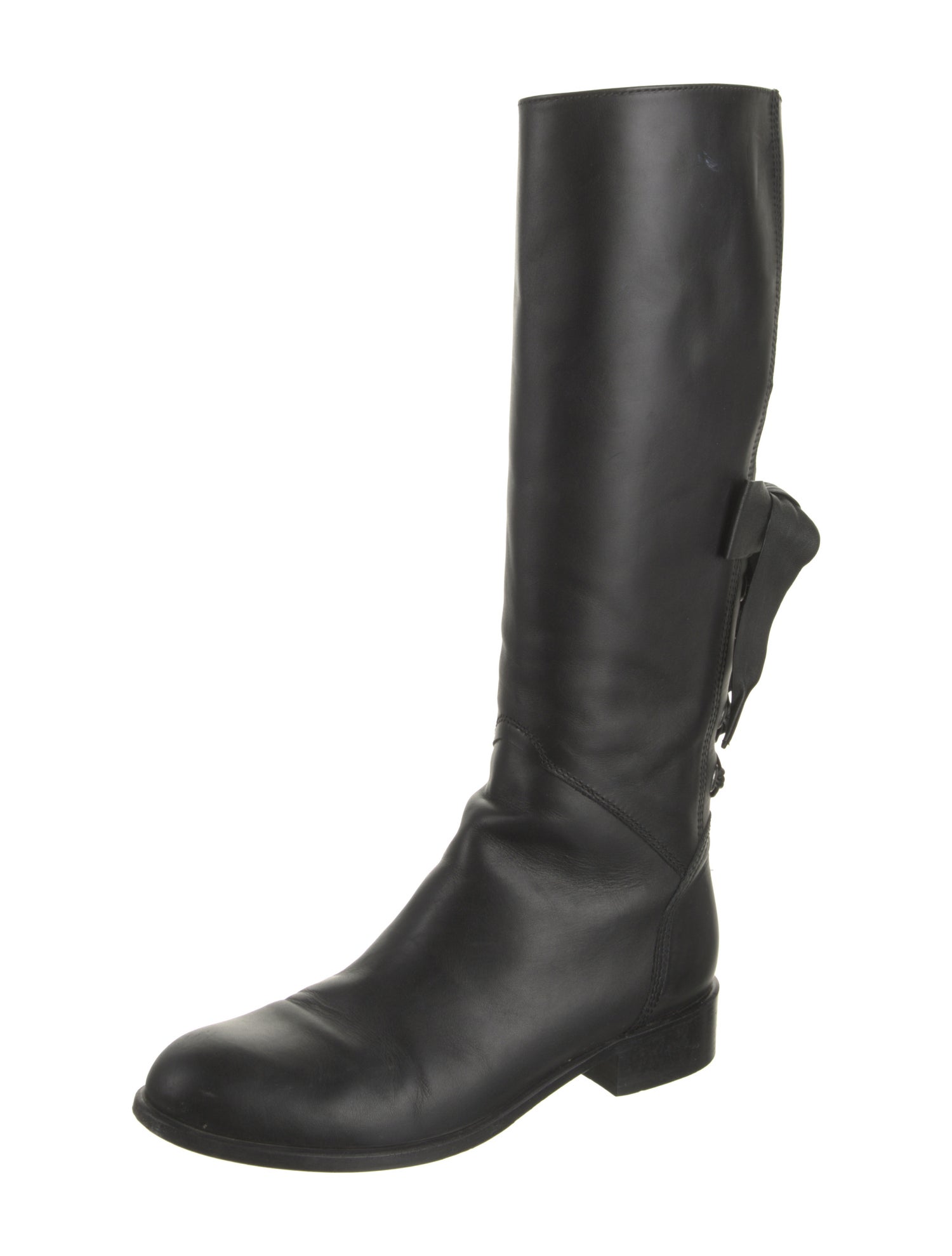 Valentino Leather Bow Accents Riding Boots