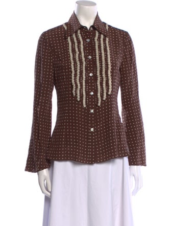 Valentino Silk Polka Dot Print Button-Up Top