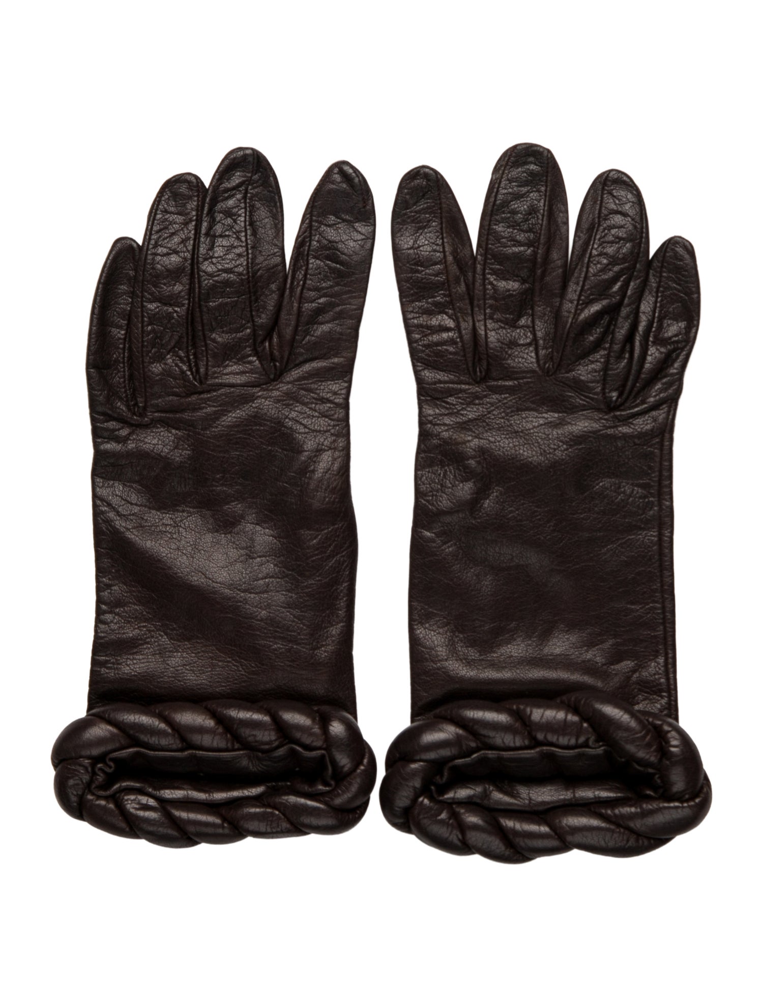 Valentino Braid-Trimmed Leather Gloves