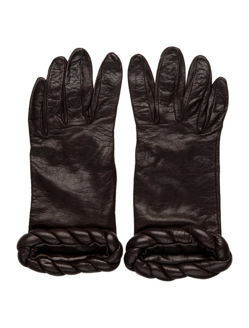 Valentino Braid-Trimmed Leather Gloves