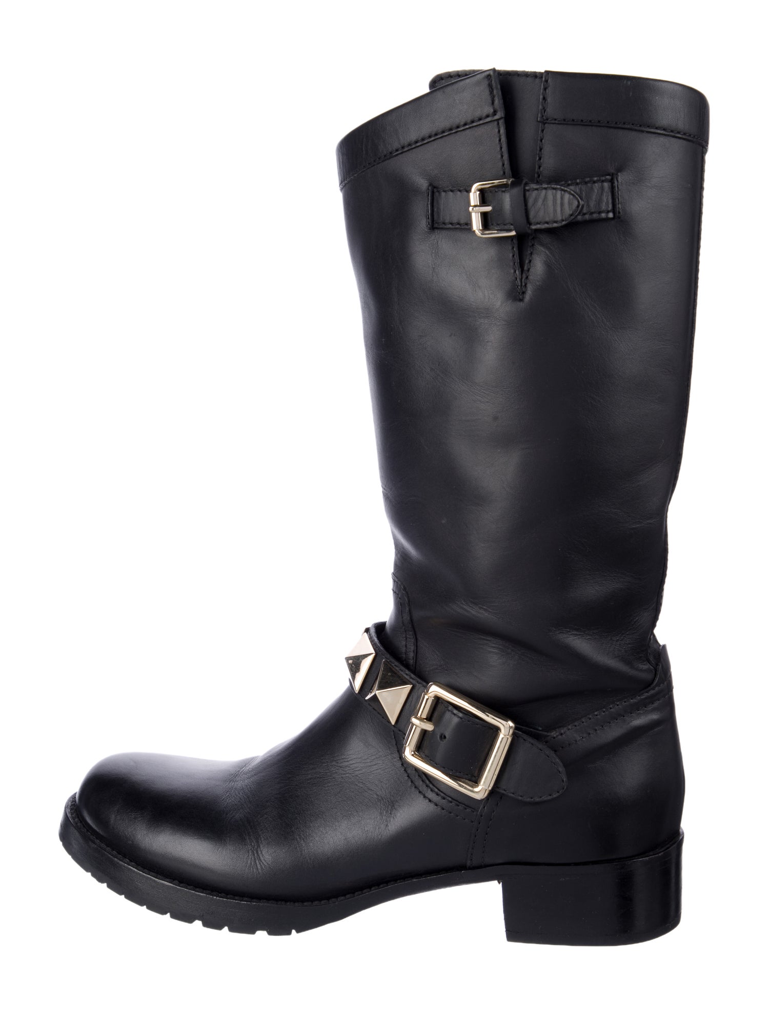 Valentino Rockstud Accents Leather Moto Boots
