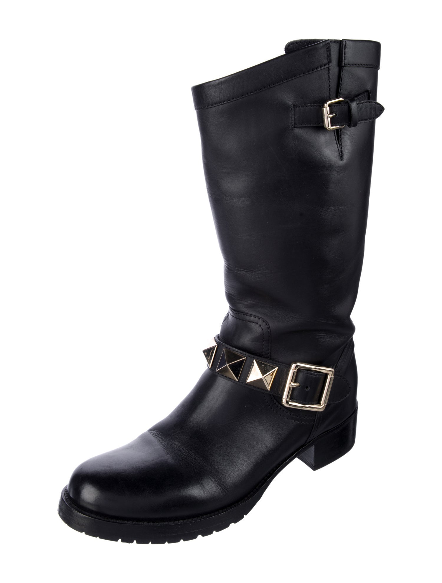 Valentino Rockstud Accents Leather Moto Boots