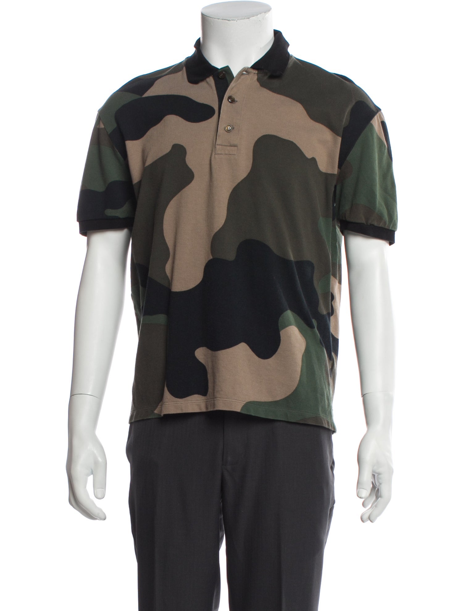Valentino Camouflage Print Crew Neck Polo Shirt