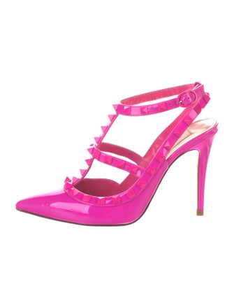 Valentino Rockstud Accents Patent Leather T-Strap Pumps