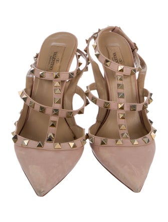 Valentino Rockstud Accents Patent Leather T-Strap Pumps
