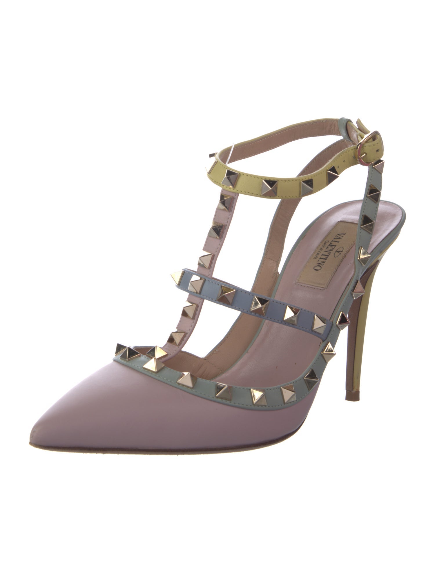 Valentino Rockstud Accents Leather T-Strap Pumps