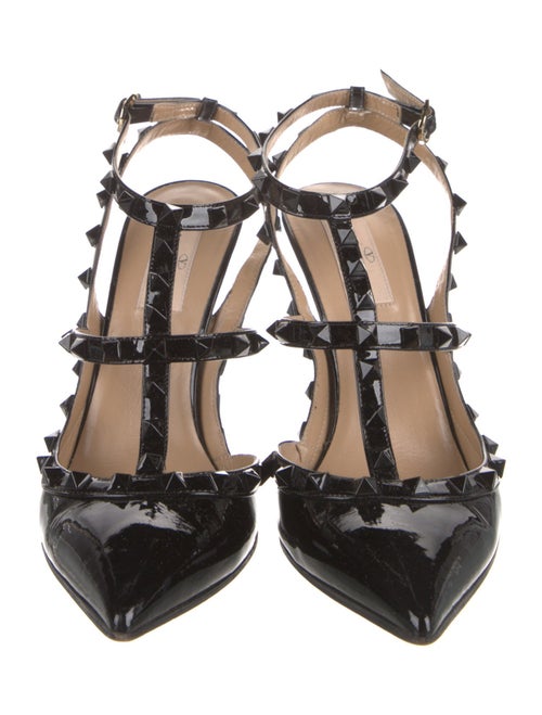Valentino Rockstud Accents Patent Leather T-Strap Sandals