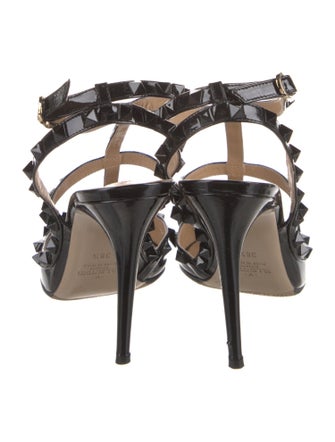 Valentino Rockstud Accents Patent Leather T-Strap Sandals