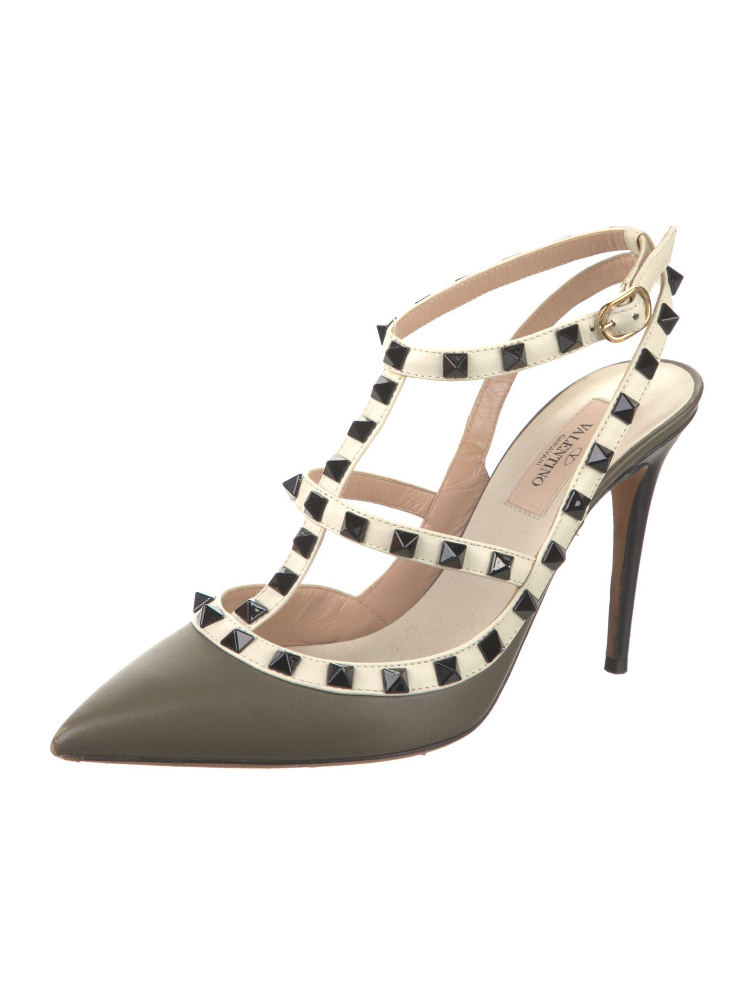 Valentino Rockstud Accents Leather T-Strap Pumps