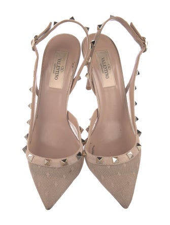 Valentino Rockstud Accents Mesh Slingback Pumps
