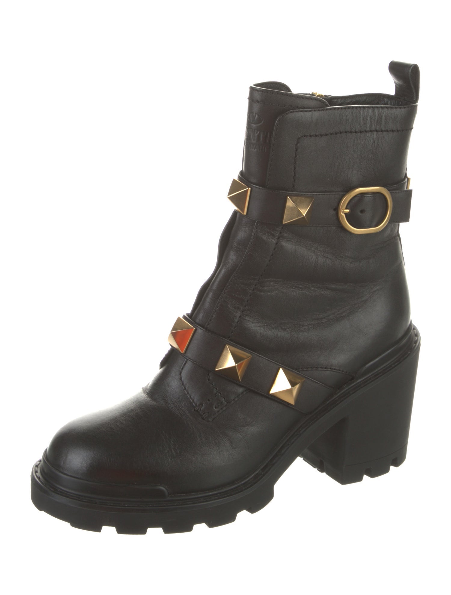 Valentino Leather Studded Accents Combat Boots