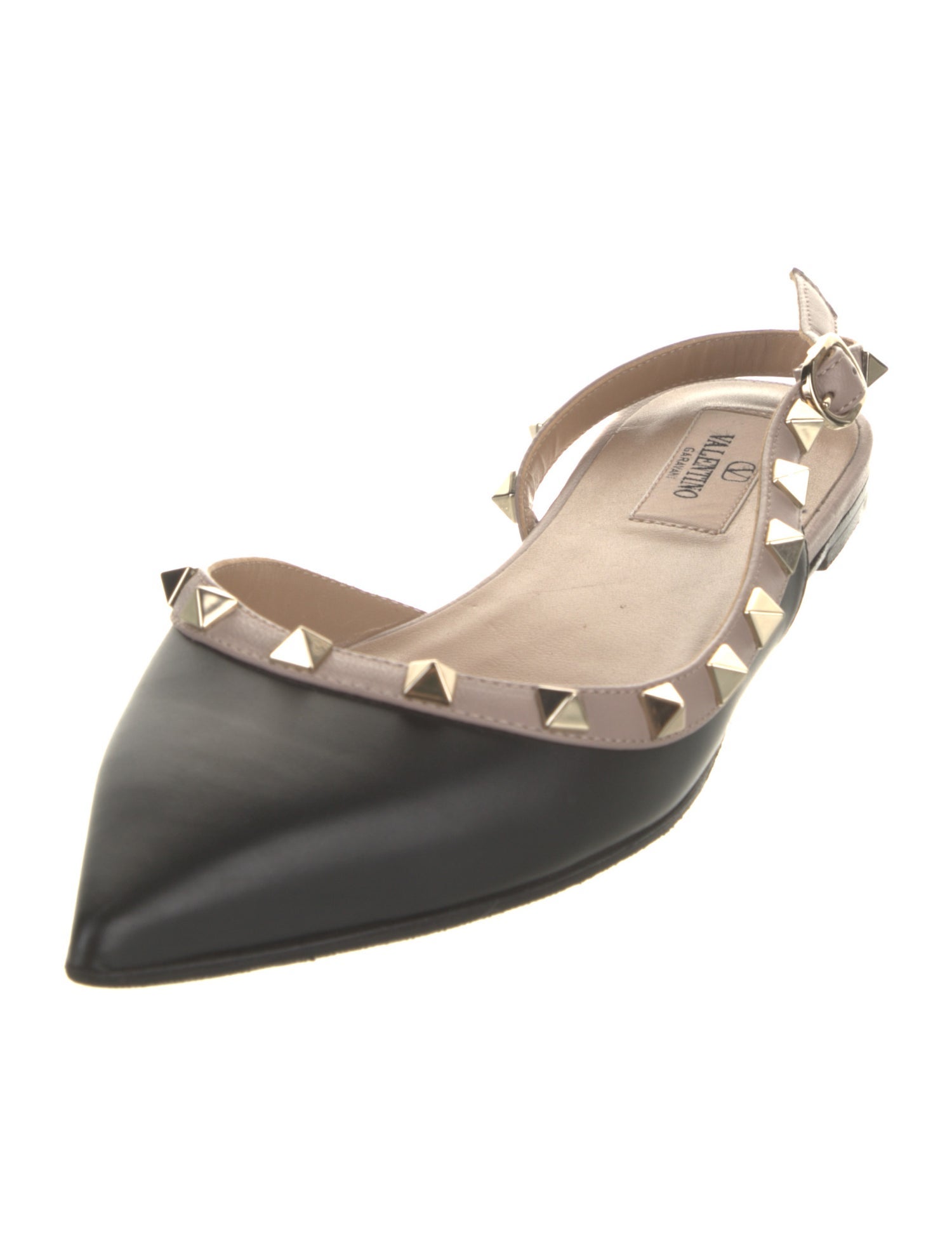 Valentino Rockstud Accents Leather Slingback Flats