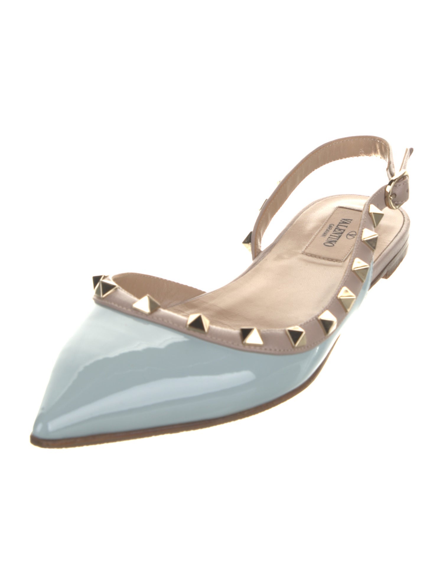 Valentino Rockstud Accents Patent Leather Slingback Flats