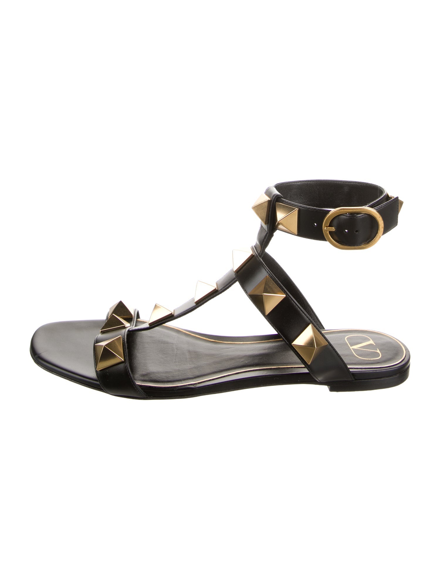 Valentino Rockstud Accents Leather T-Strap Sandals