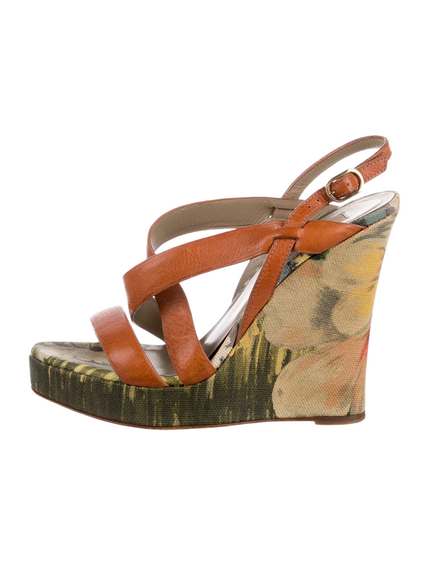 Valentino Leather Floral Print Espadrilles