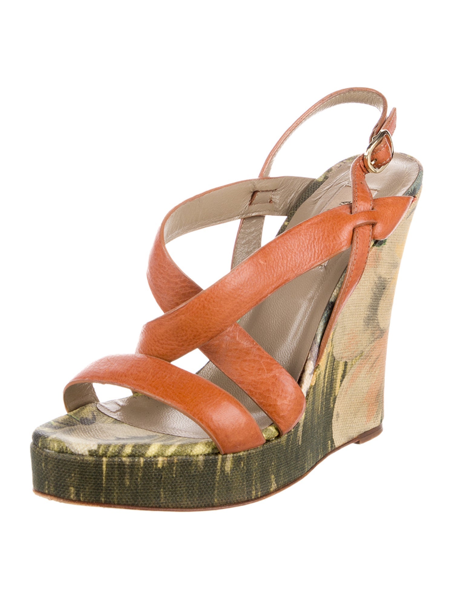 Valentino Leather Floral Print Espadrilles