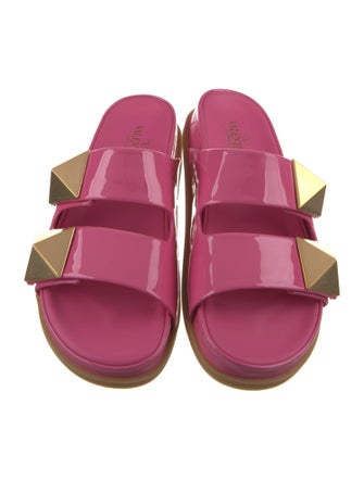 Valentino Patent Leather Studded Accents Slides
