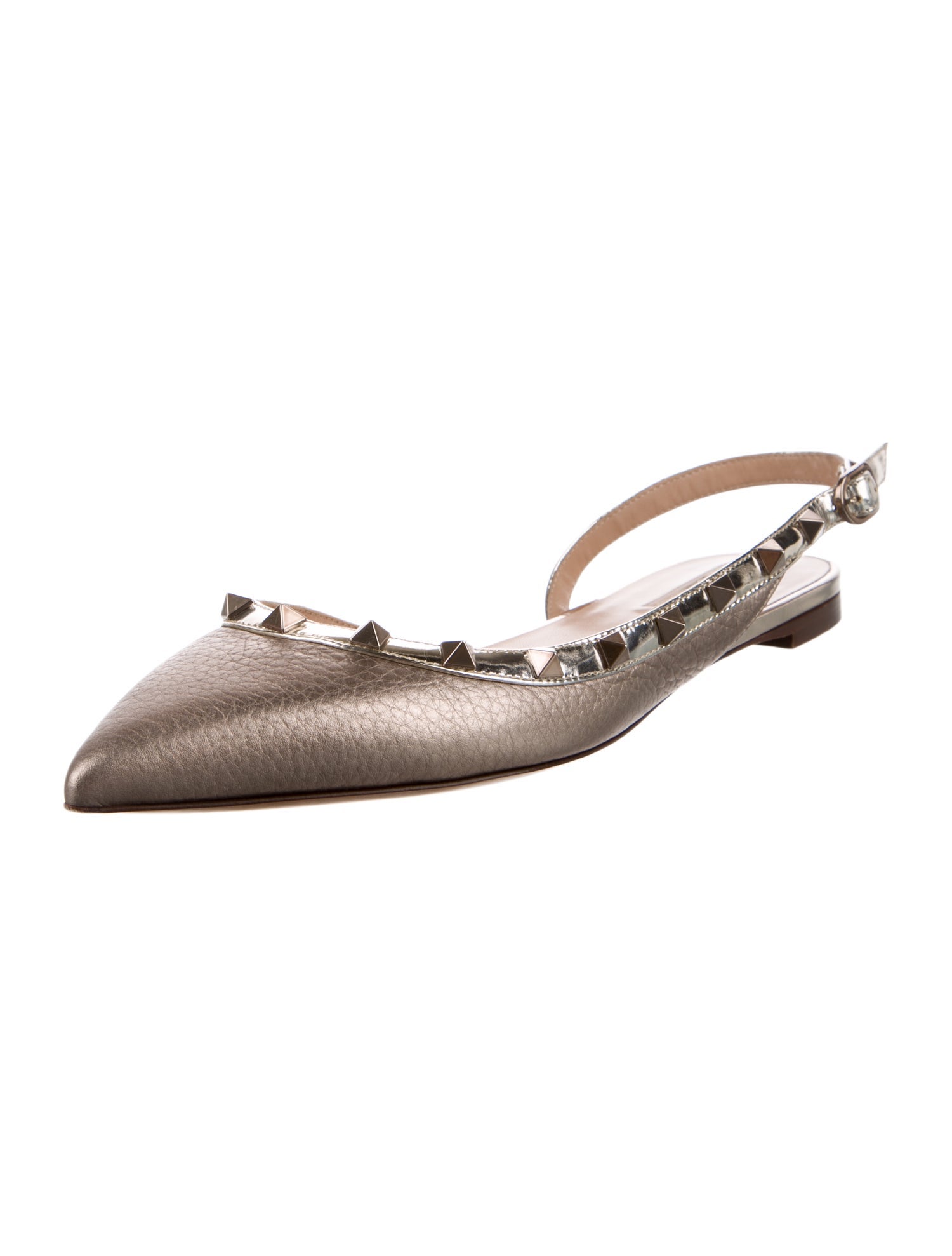 Valentino Rockstud Accents Leather Slingback Flats