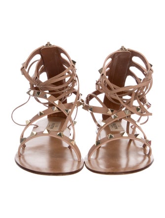 Valentino Rockstud Accents Leather Gladiator Sandals