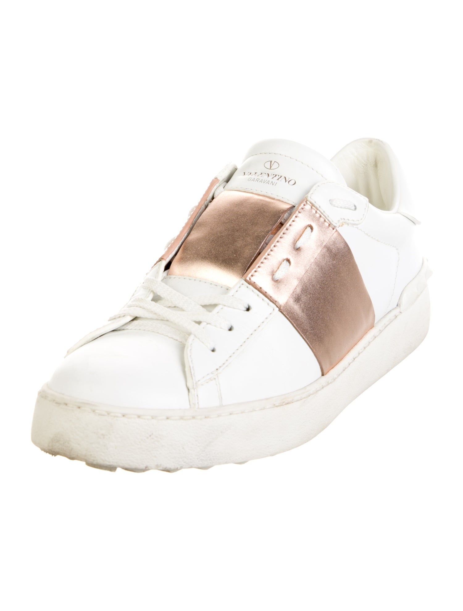 Valentino Rockstud Accents Leather Sneakers