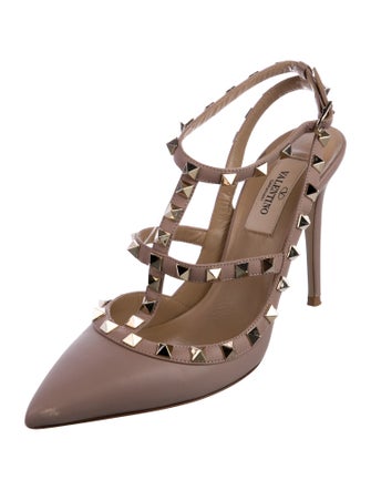 Valentino Rockstud Accents Leather T-Strap Pumps