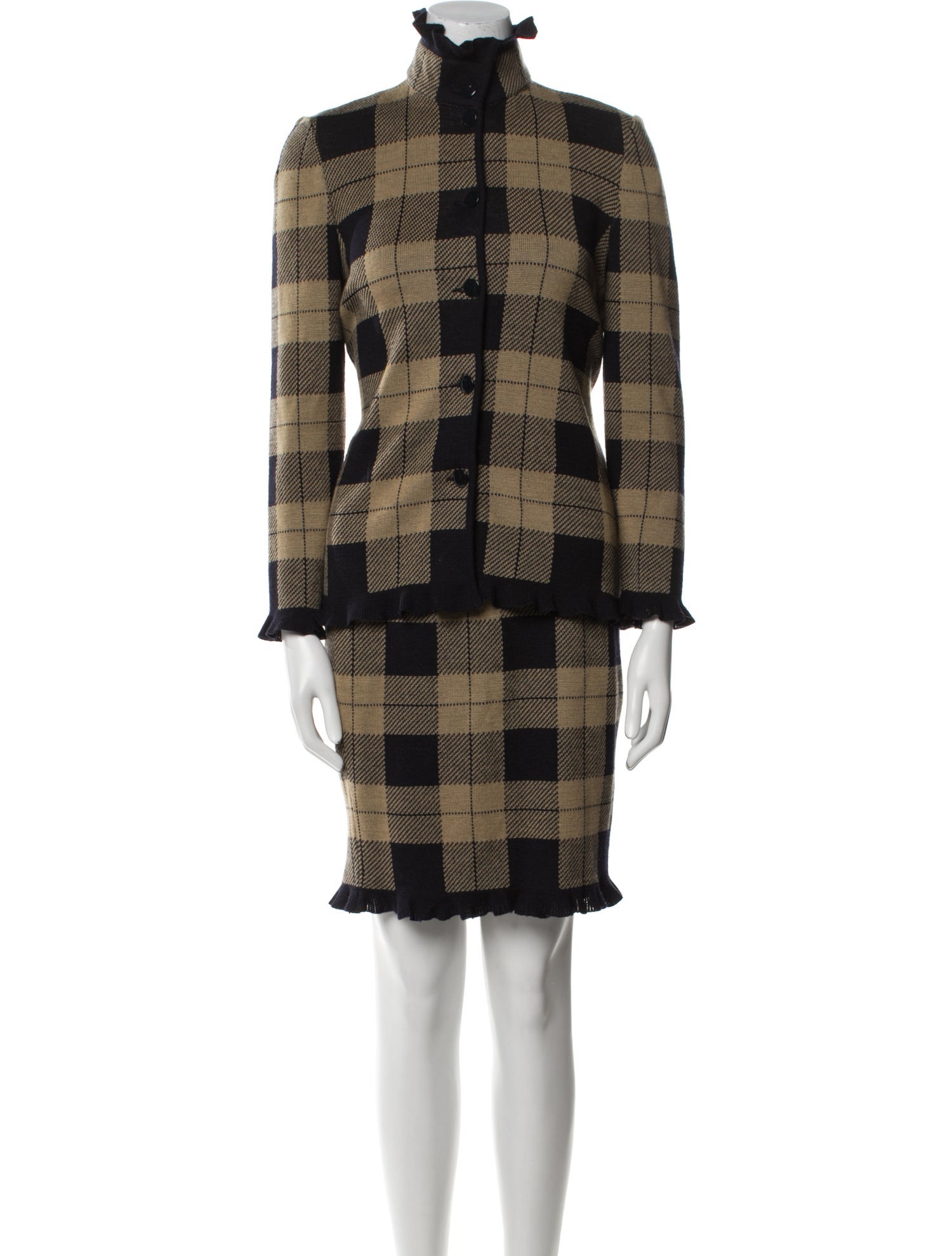 Valentino Wool Plaid Print Skirt Set