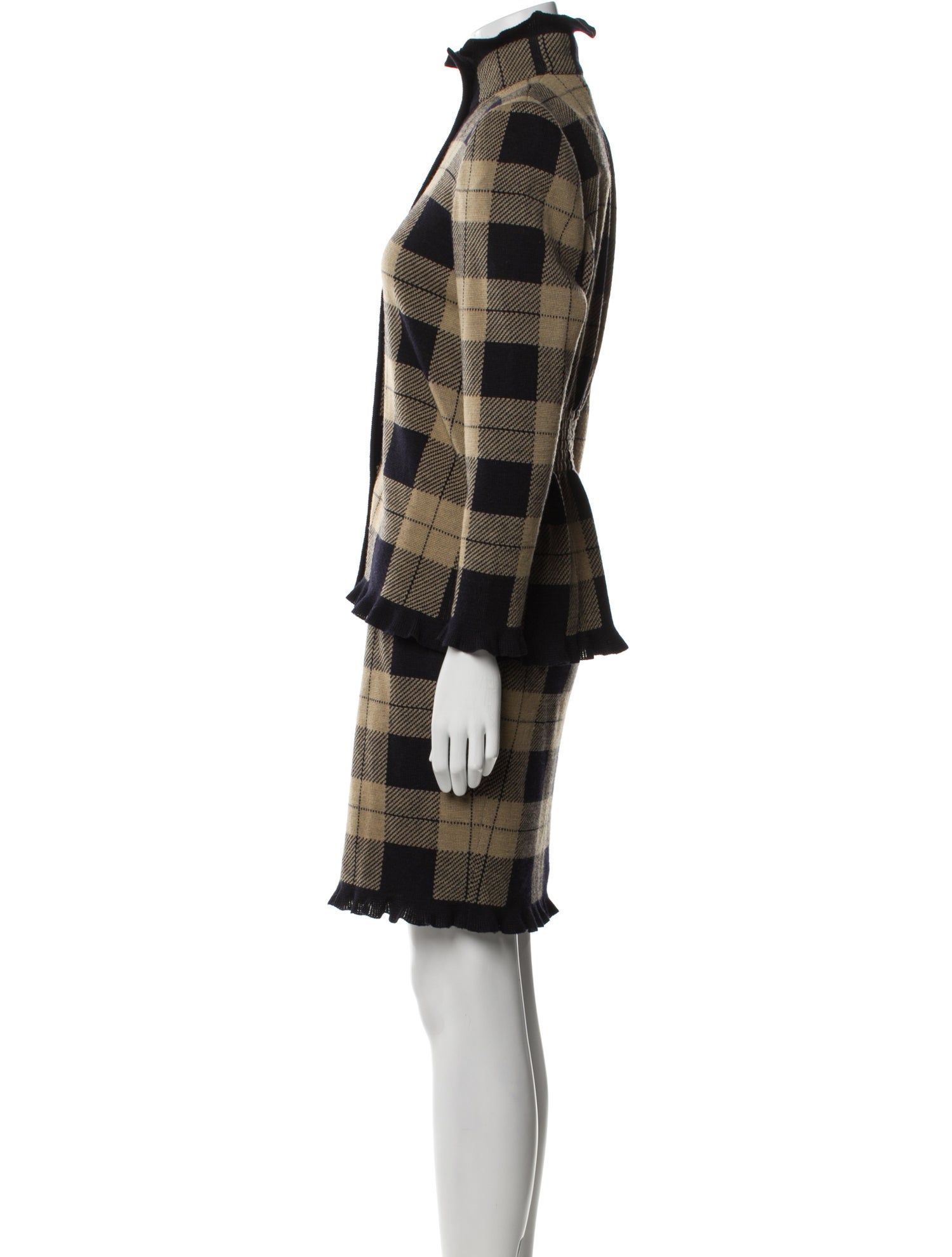 Valentino Wool Plaid Print Skirt Set