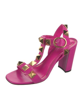Valentino Rockstud Accents Leather T-Strap Sandals