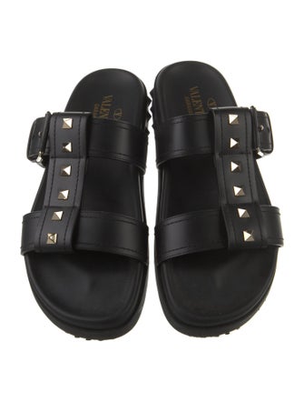 Valentino Rockstud Accents Leather Slides